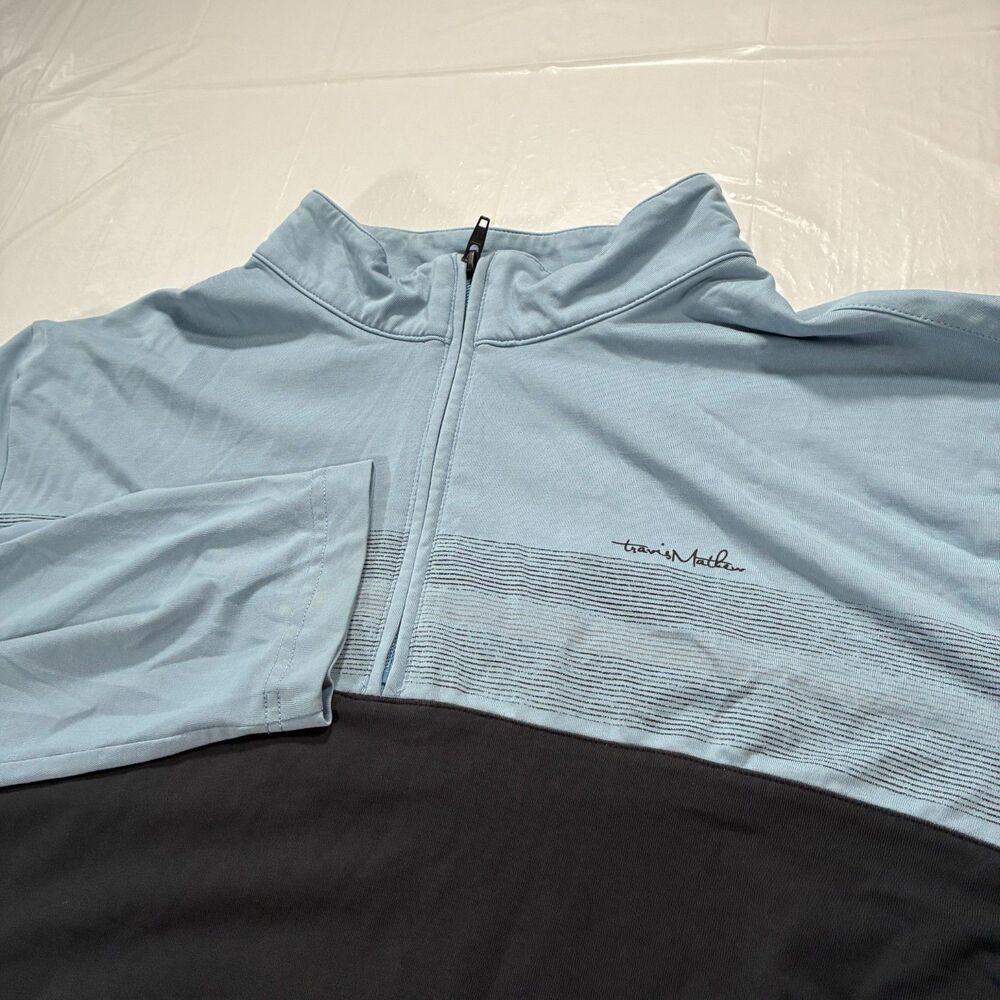 Travis Mathew Quarter Zip Pullover Mens XL Grey Blue Golf Performance Sweater